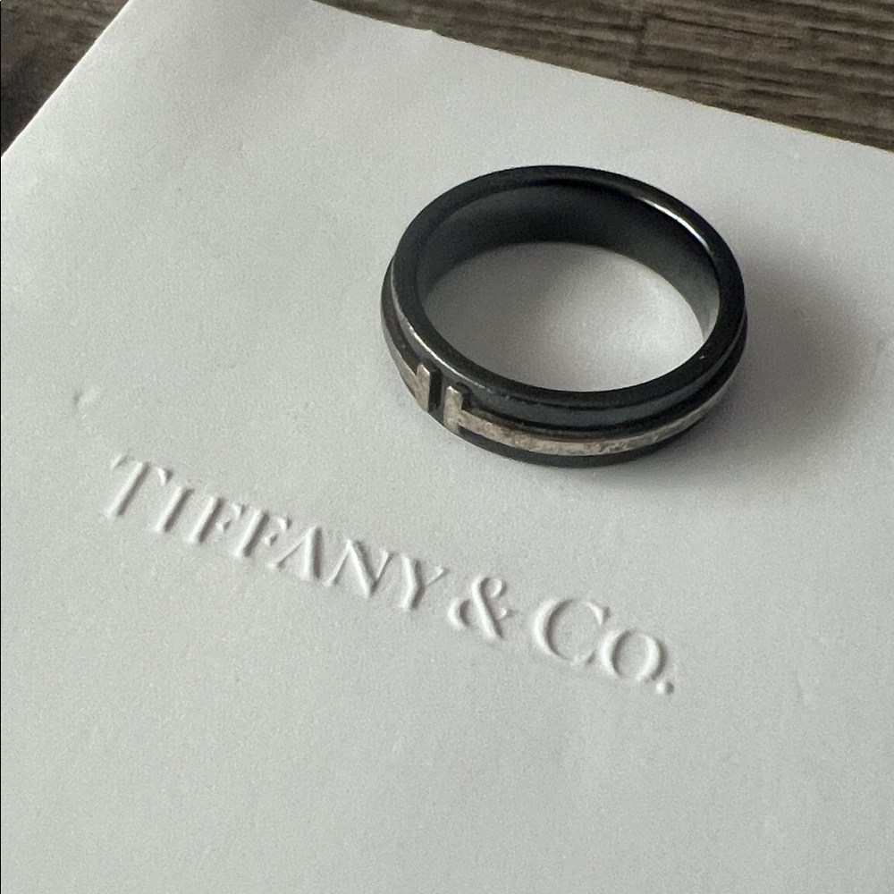 Tiffany & Co. T Silver/Black Titanium Ring
